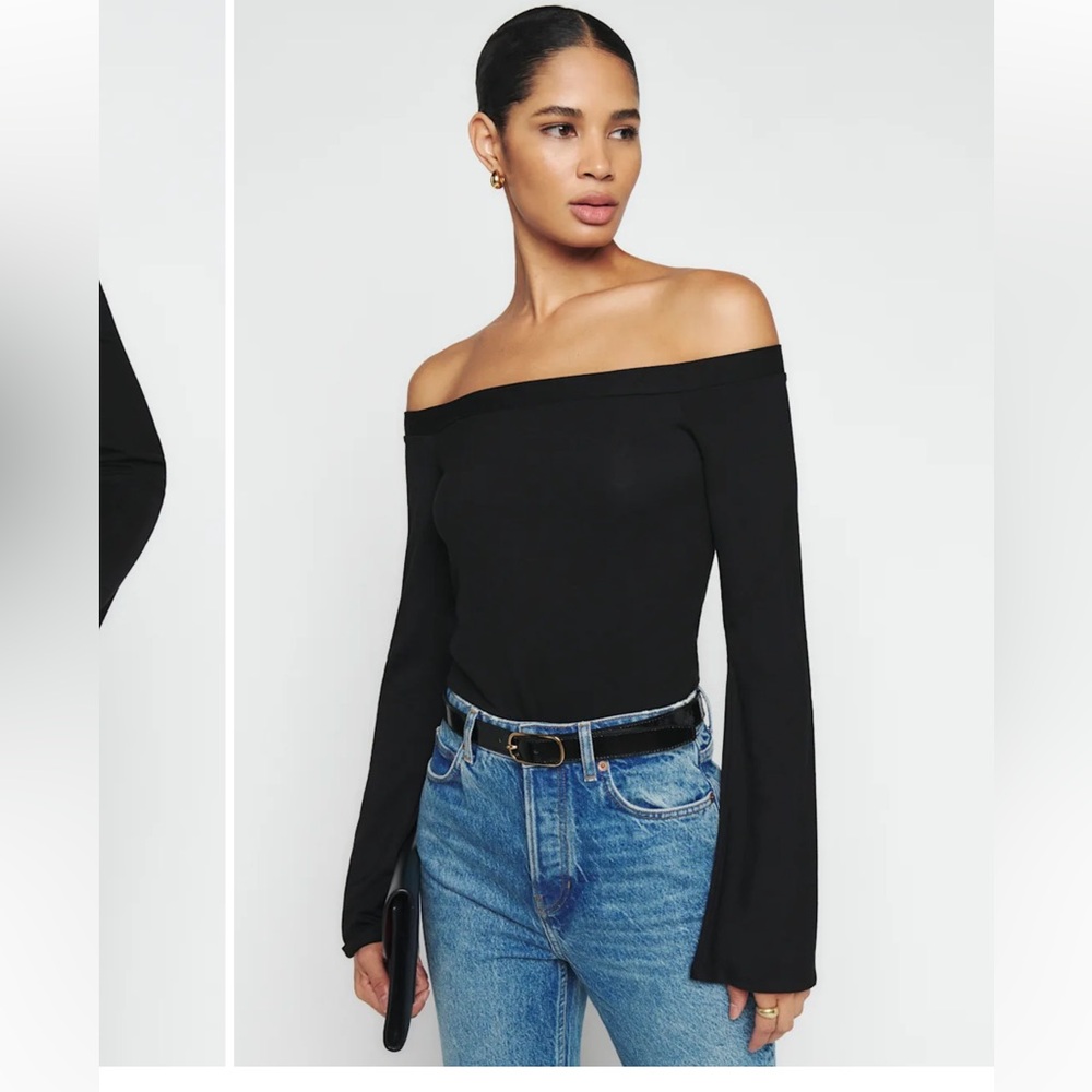 Reformation Radley Knit Off-the-Shoulder Top, Black, Small